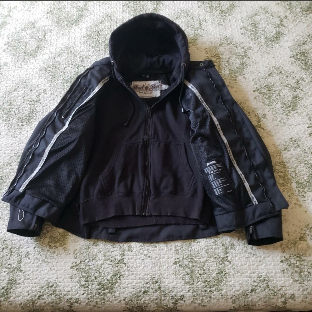 STREET & STEEL Women's Large Black Motorcycle Jacket W/ Removable Zip Up Hoodie